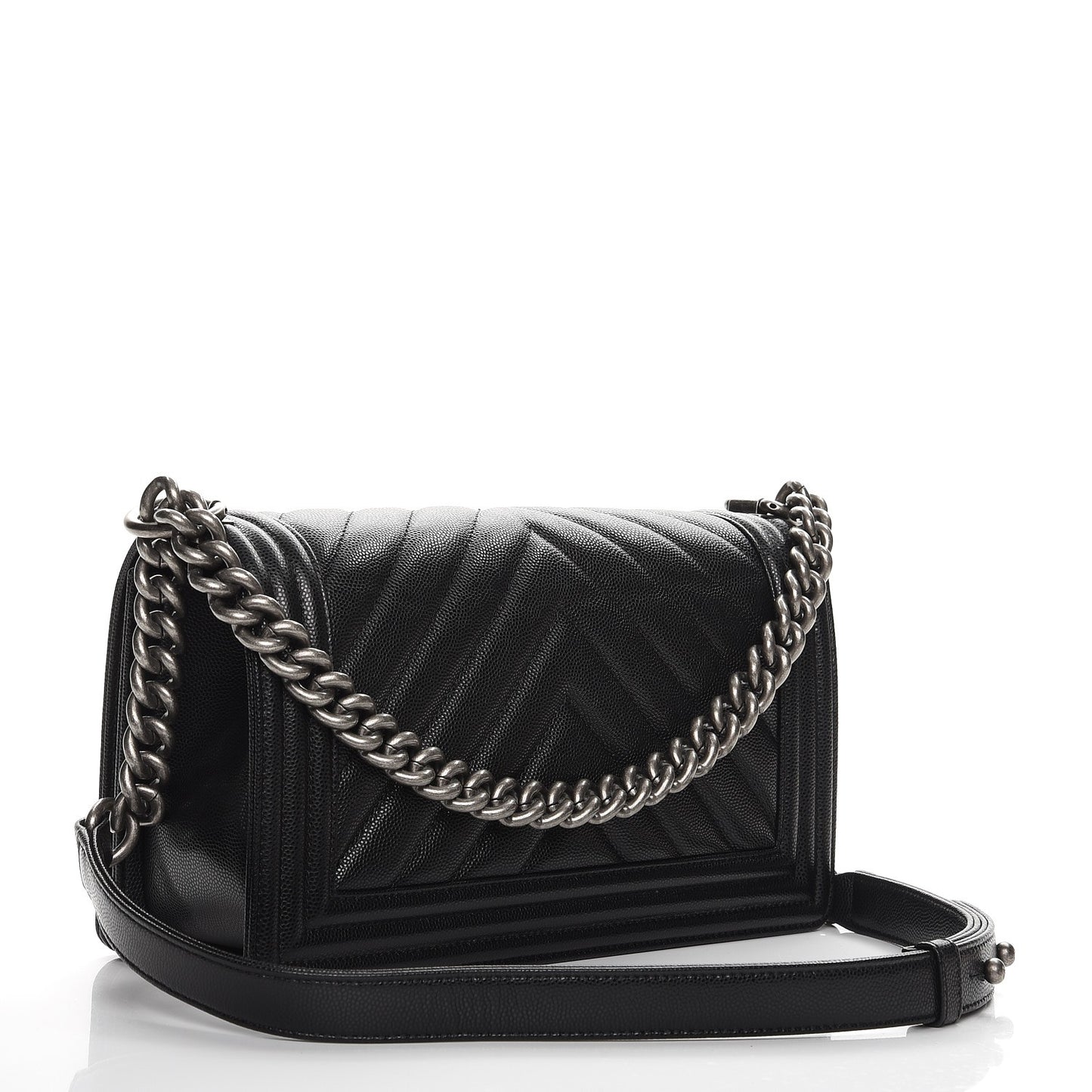 Caviar Chevron Quilted Medium Boy Flap Black