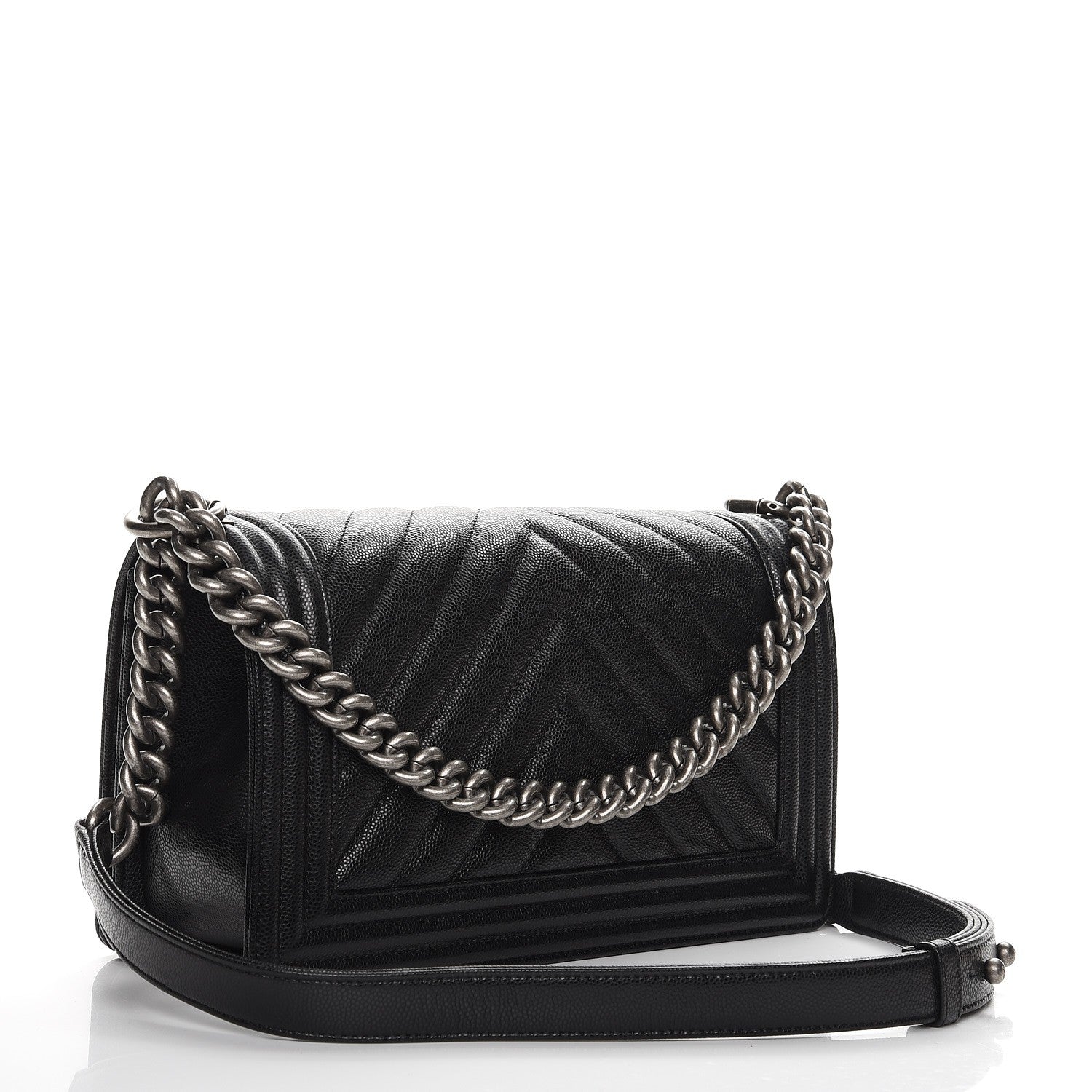 Chanel Caviar Chevron Quilted Medium Boy Flap Black 3 of 8