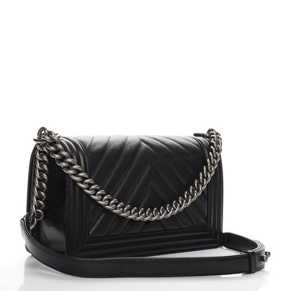 Chanel Caviar Chevron Quilted Medium Boy Flap Black 3 of 8