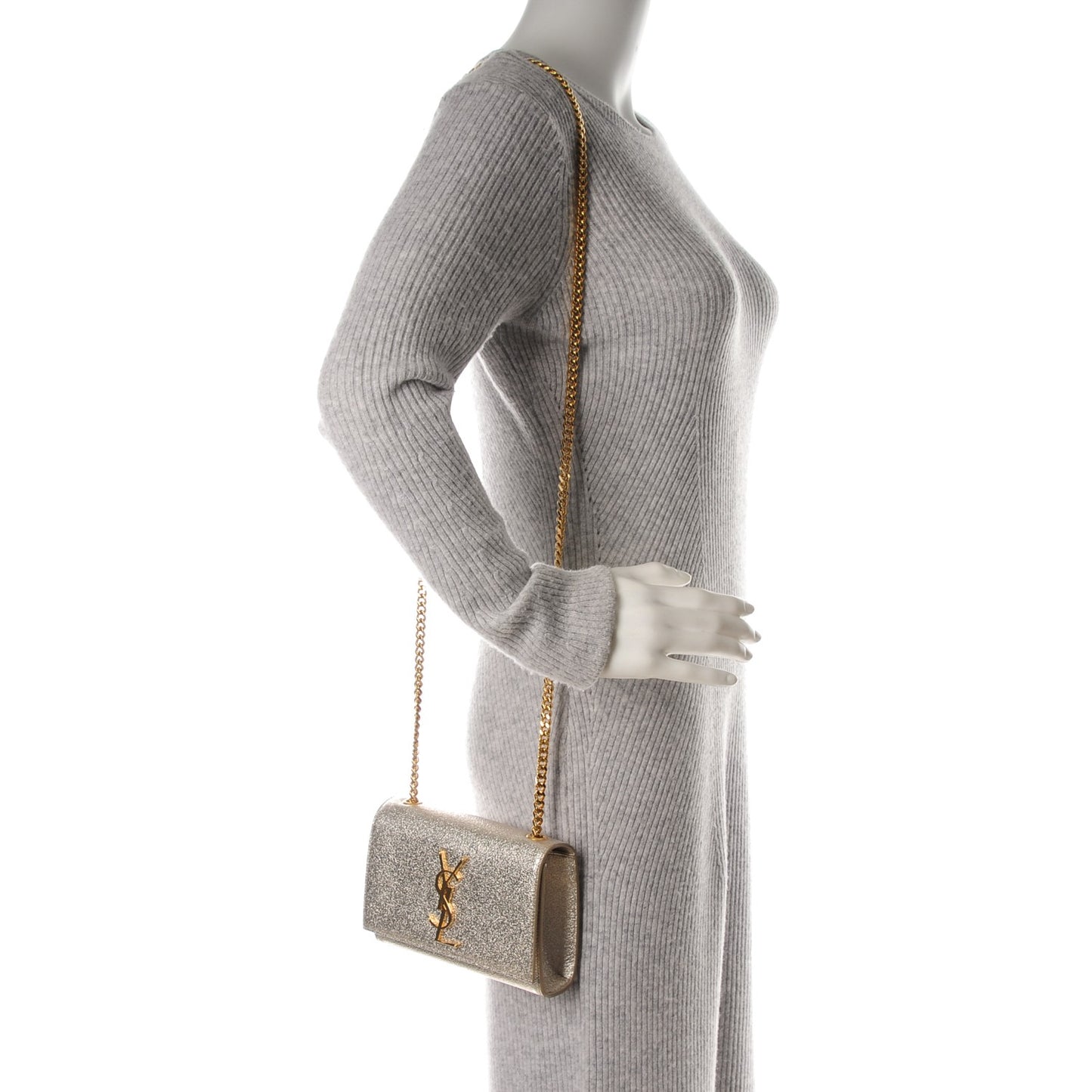 Metallic Calfskin Small Classic Monogram Kate Satchel Pale Gold