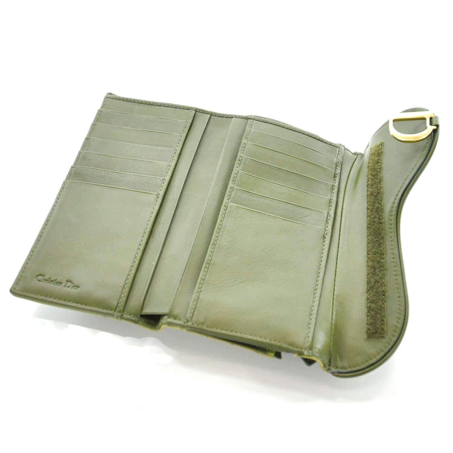 Christian Dior Ostrich Saddle Wallet Green 5 of 7