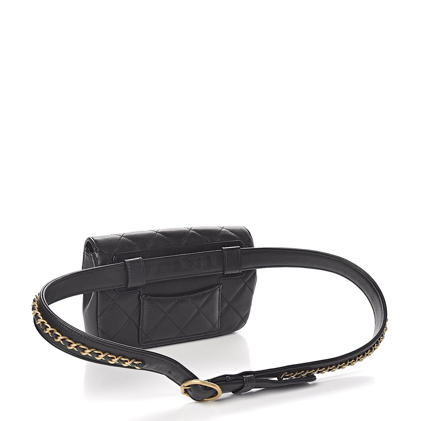 Calfskin Quilted Flap Waist Bag Black