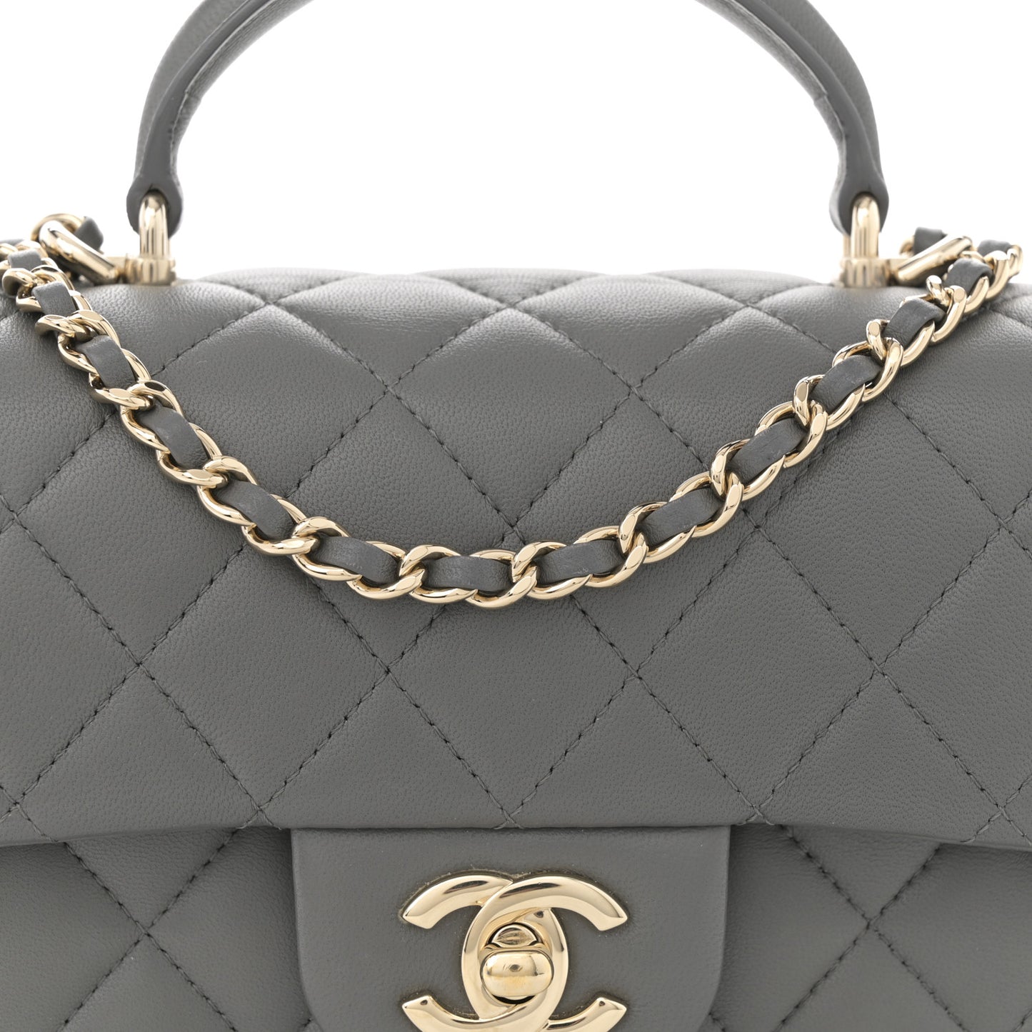 Lambskin Quilted Mini Top Handle Rectangular Flap Grey
