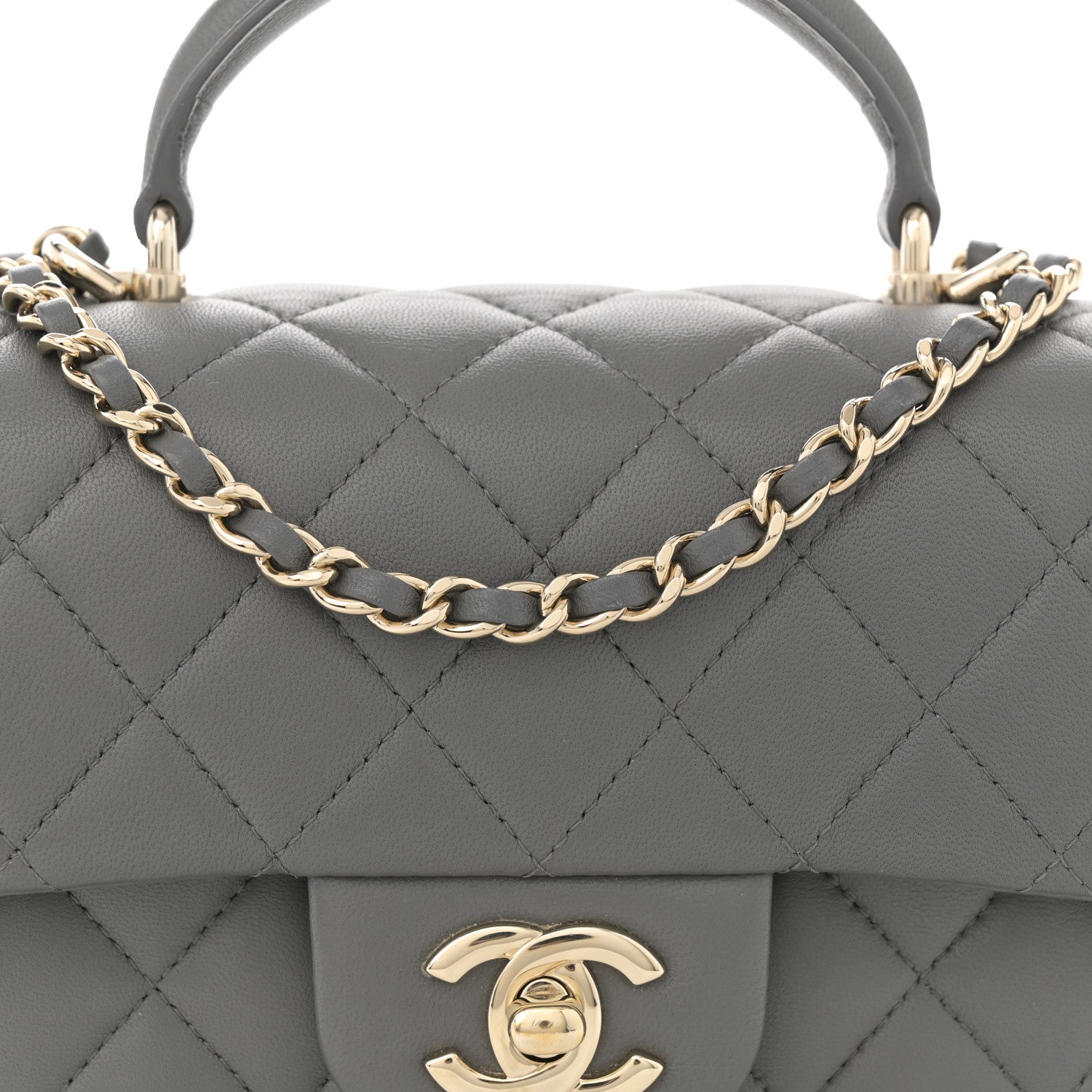 Chanel Lambskin Quilted Mini Top Handle Rectangular Flap Grey 7 of 12