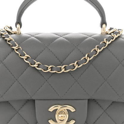 Chanel Lambskin Quilted Mini Top Handle Rectangular Flap Grey 7 of 12