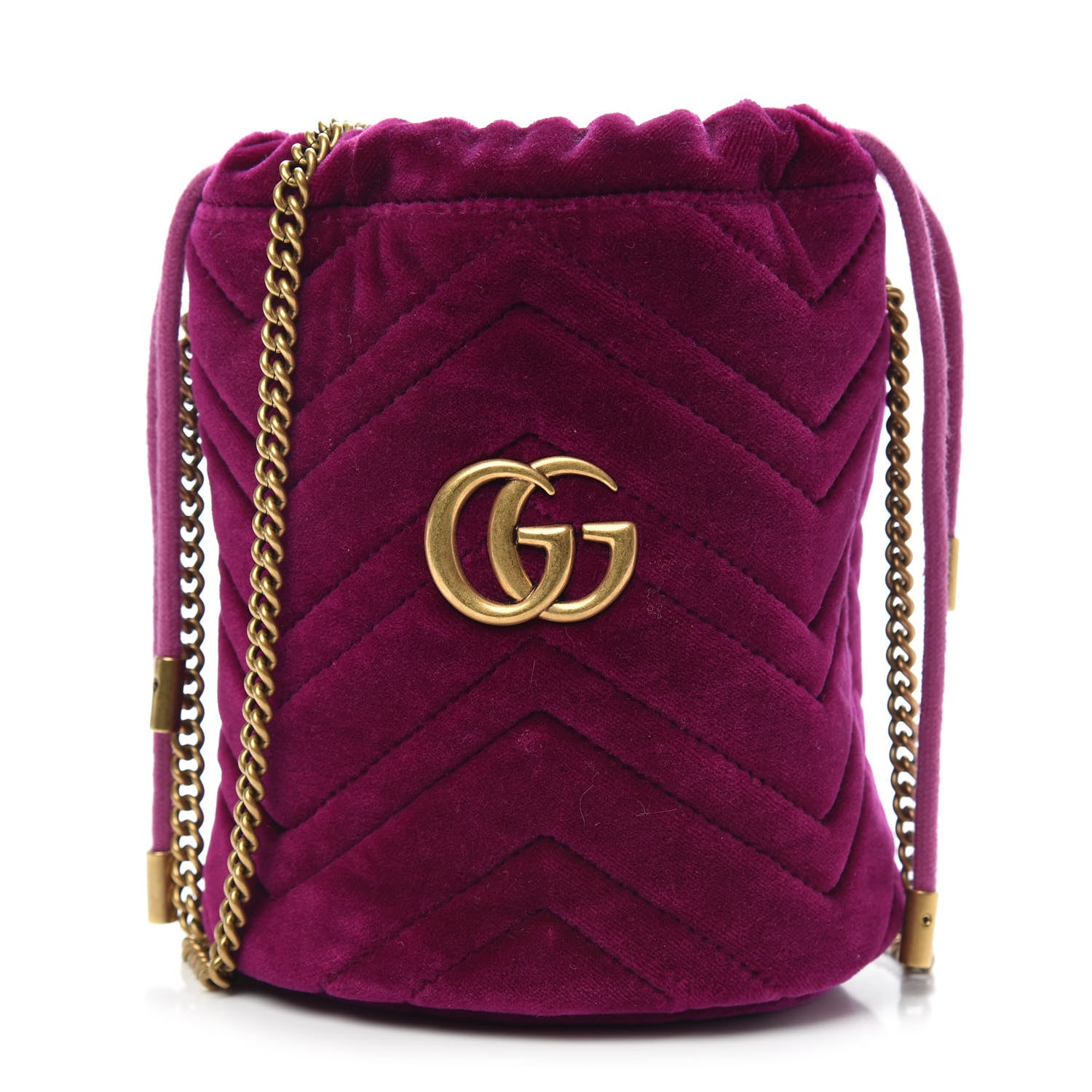 Gucci Velvet Matelasse Mini GG Marmont 2.0 Bucket Bag Fuchsia Violet Cyclamen 1 of 9