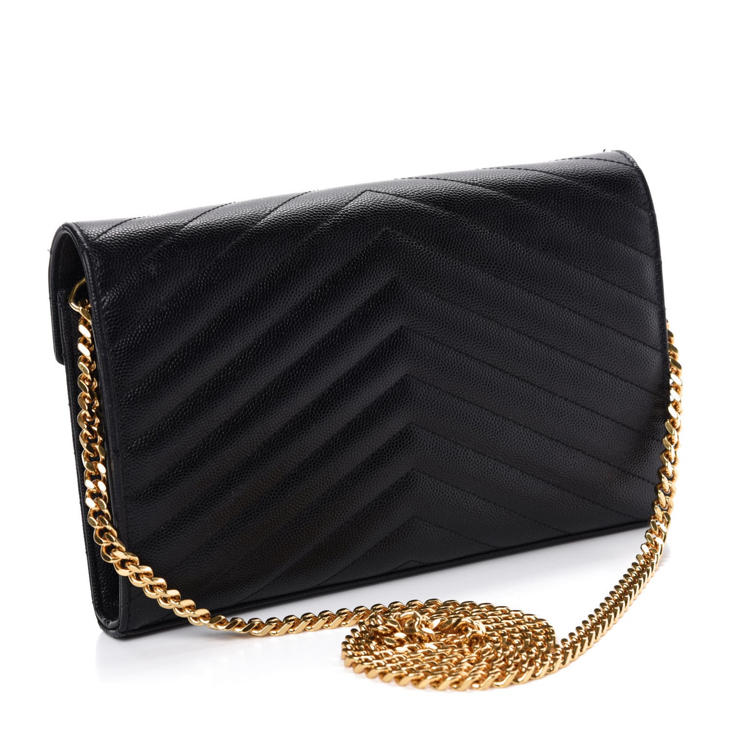 Grain De Poudre Matelasse Chevron Monogram Chain Wallet Black