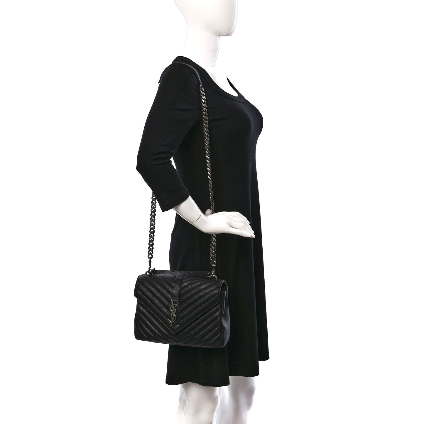 Sheepskin Matelasse Chevron Monogram Medium College Bag Black