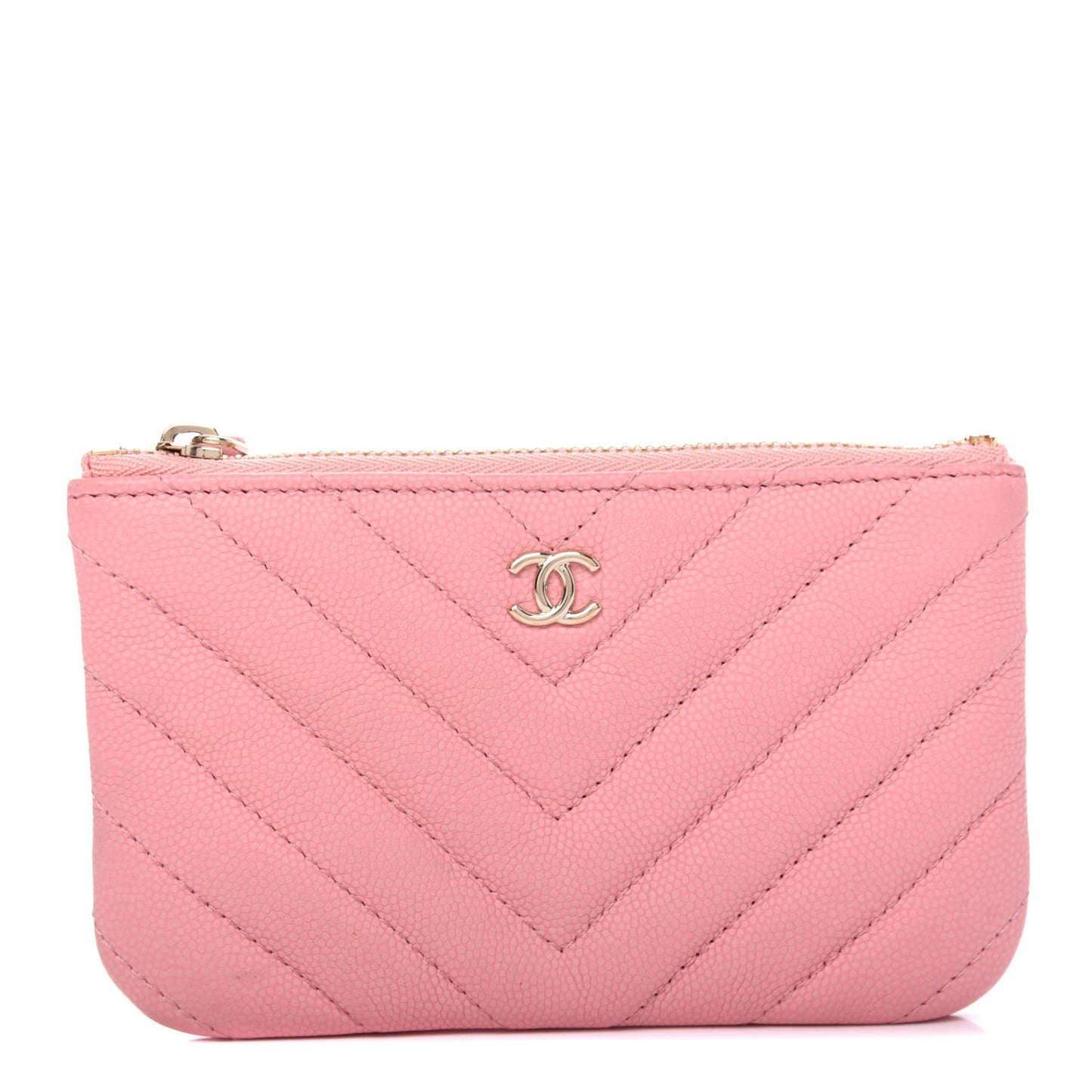 Flat Caviar Chevron Quilted Small Cosmetic Case Pink