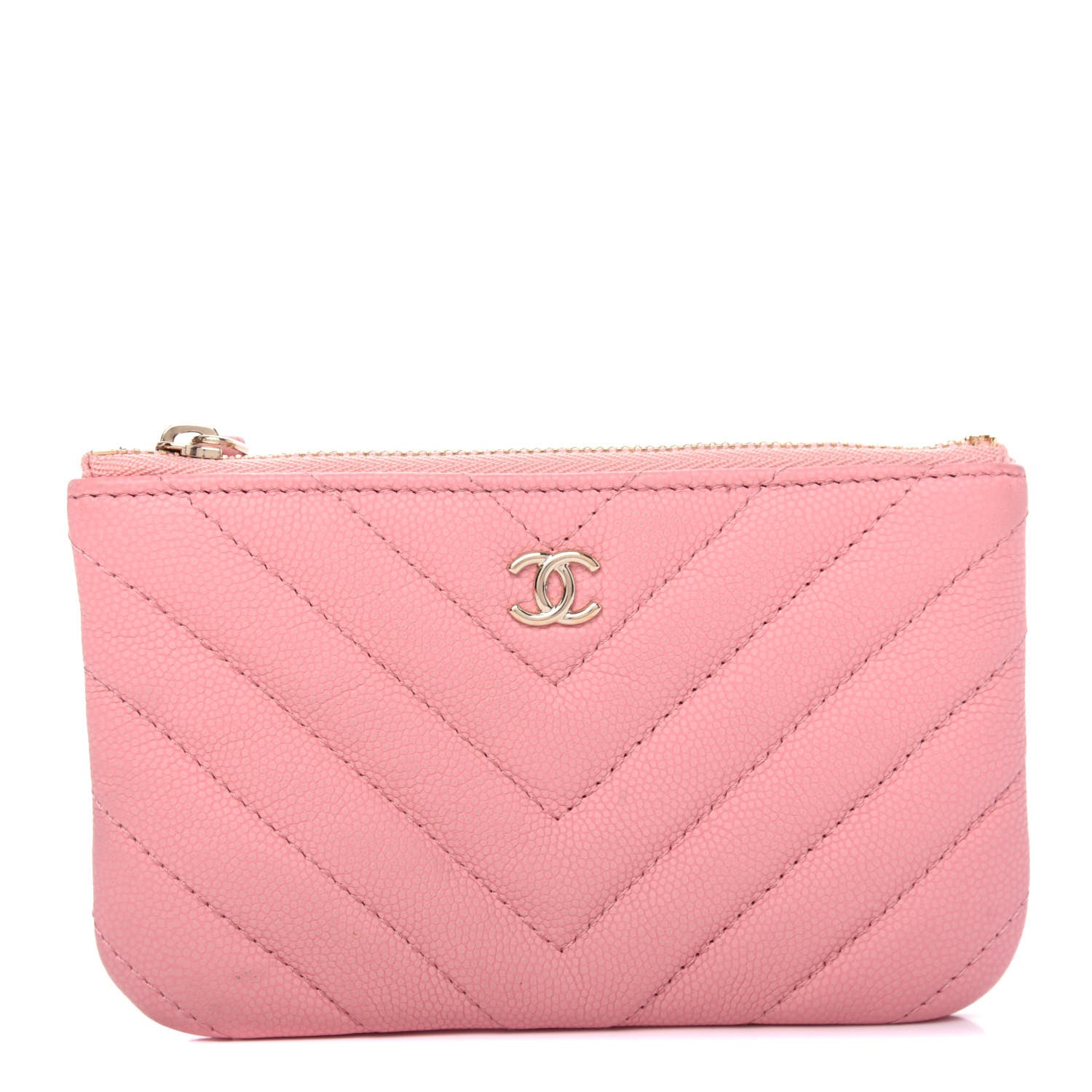 Chanel Flat Caviar Chevron Quilted Small Cosmetic Case Pink 1 of 7