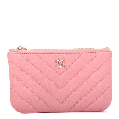 Chanel Flat Caviar Chevron Quilted Small Cosmetic Case Pink 1 of 7