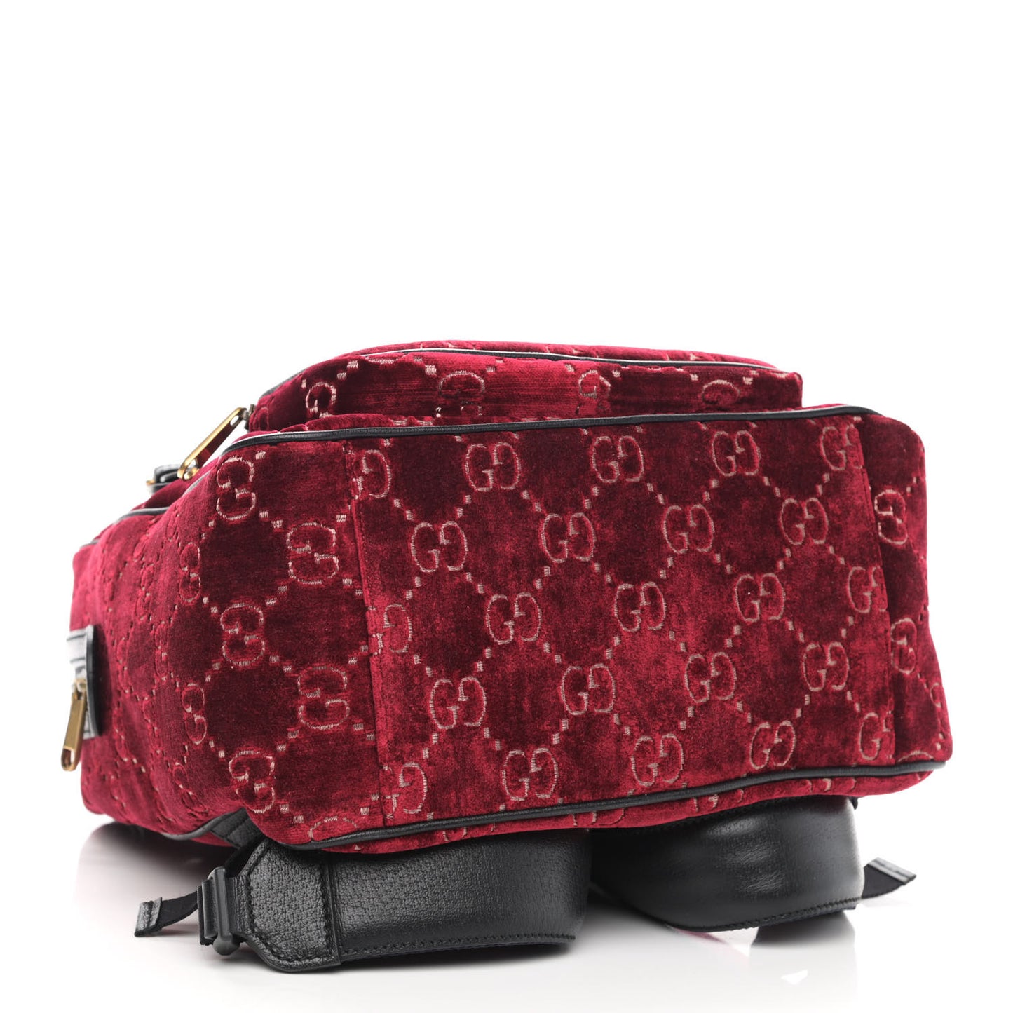 Velvet GG Monogram Textured Calfskin Web Small Double Buckle Backpack Red Cipria Black
