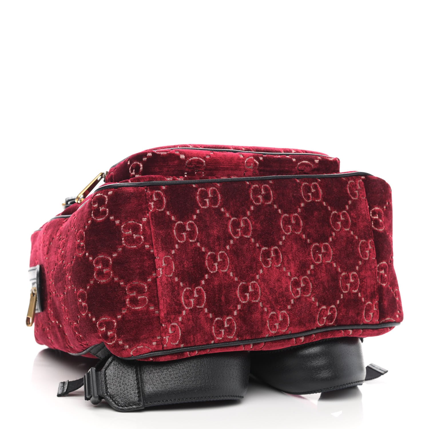 Gucci Velvet GG Monogram Textured Calfskin Web Small Double Buckle Backpack Red Cipria Black 4 of 10