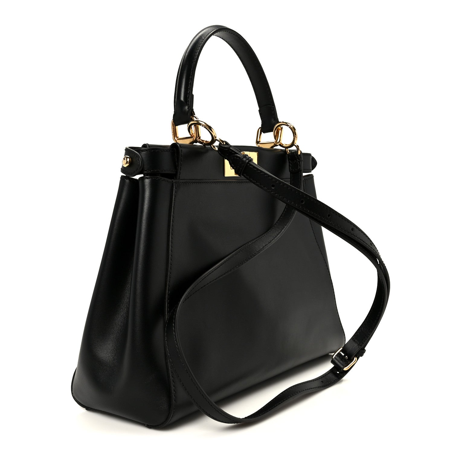 Fendi Vitello Morgan Fabric Jacquard Pequin Medium Peekaboo Iconic Satchel Black Tobacco 3 of 11