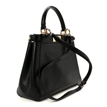 Fendi Vitello Morgan Fabric Jacquard Pequin Medium Peekaboo Iconic Satchel Black Tobacco 3 of 11