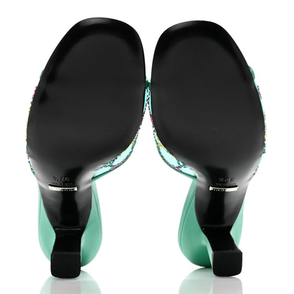 Gucci Tela Retino Nappa Crystal GG Monogram Square G 95mm Slide Sandals 37.5 Turquoise 5 of 9