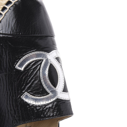 Chanel Patent Calfskin Metallic Goatskin CC Espadrilles 37 Black Silver 9 of 11