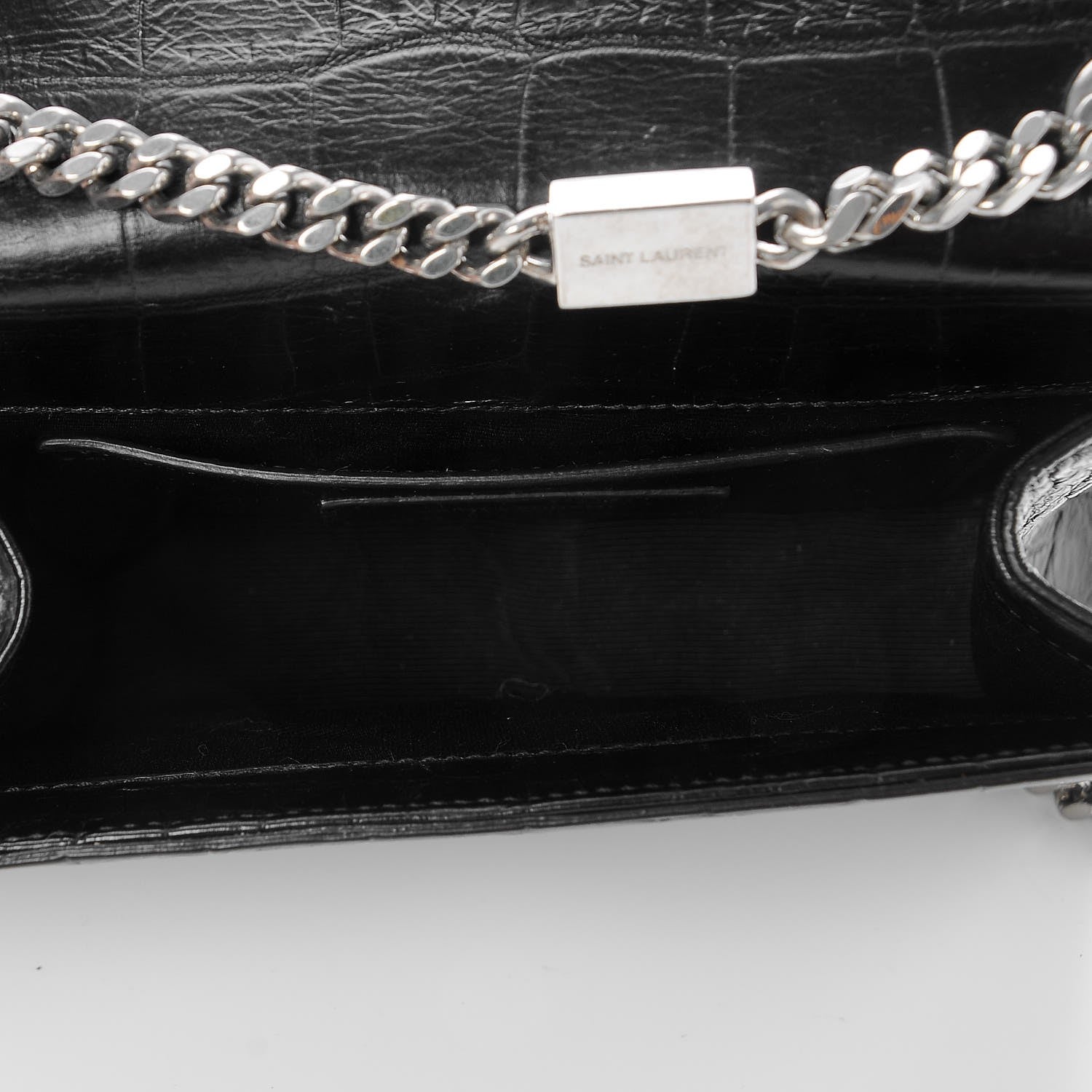 Saint Laurent Calfskin Crocodile Embossed Small Classic Monogram Tassel Satchel Black 5 of 6