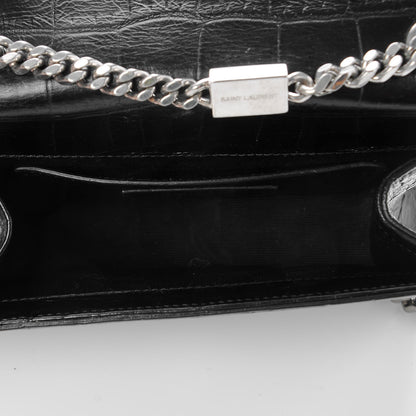 Saint Laurent Calfskin Crocodile Embossed Small Classic Monogram Tassel Satchel Black 5 of 6