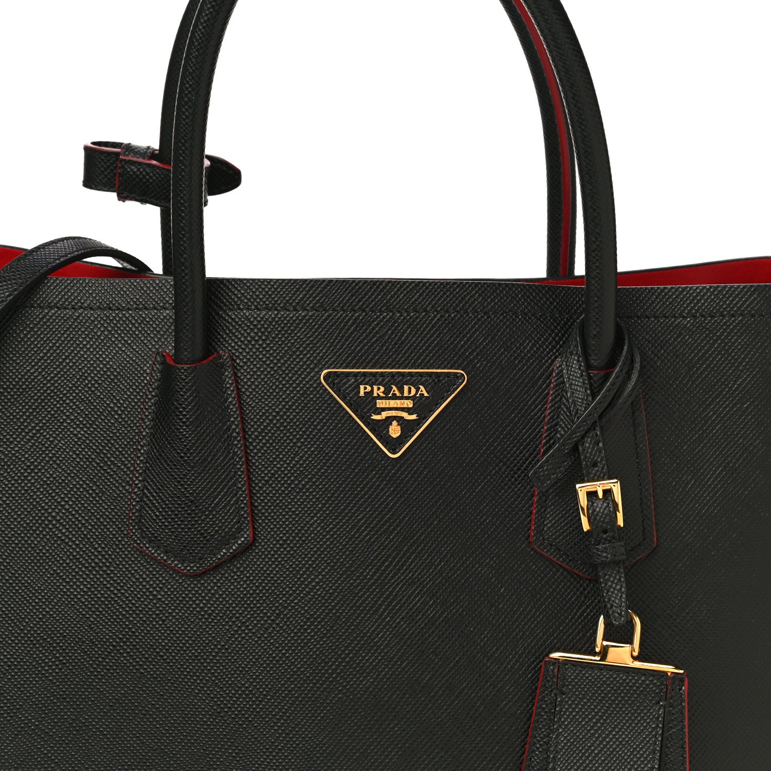 Prada Saffiano Cuir Medium Double Bag Black Fuoco 9 of 9