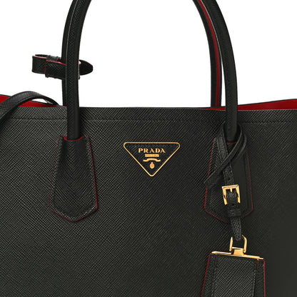 Prada Saffiano Cuir Medium Double Bag Black Fuoco 9 of 9