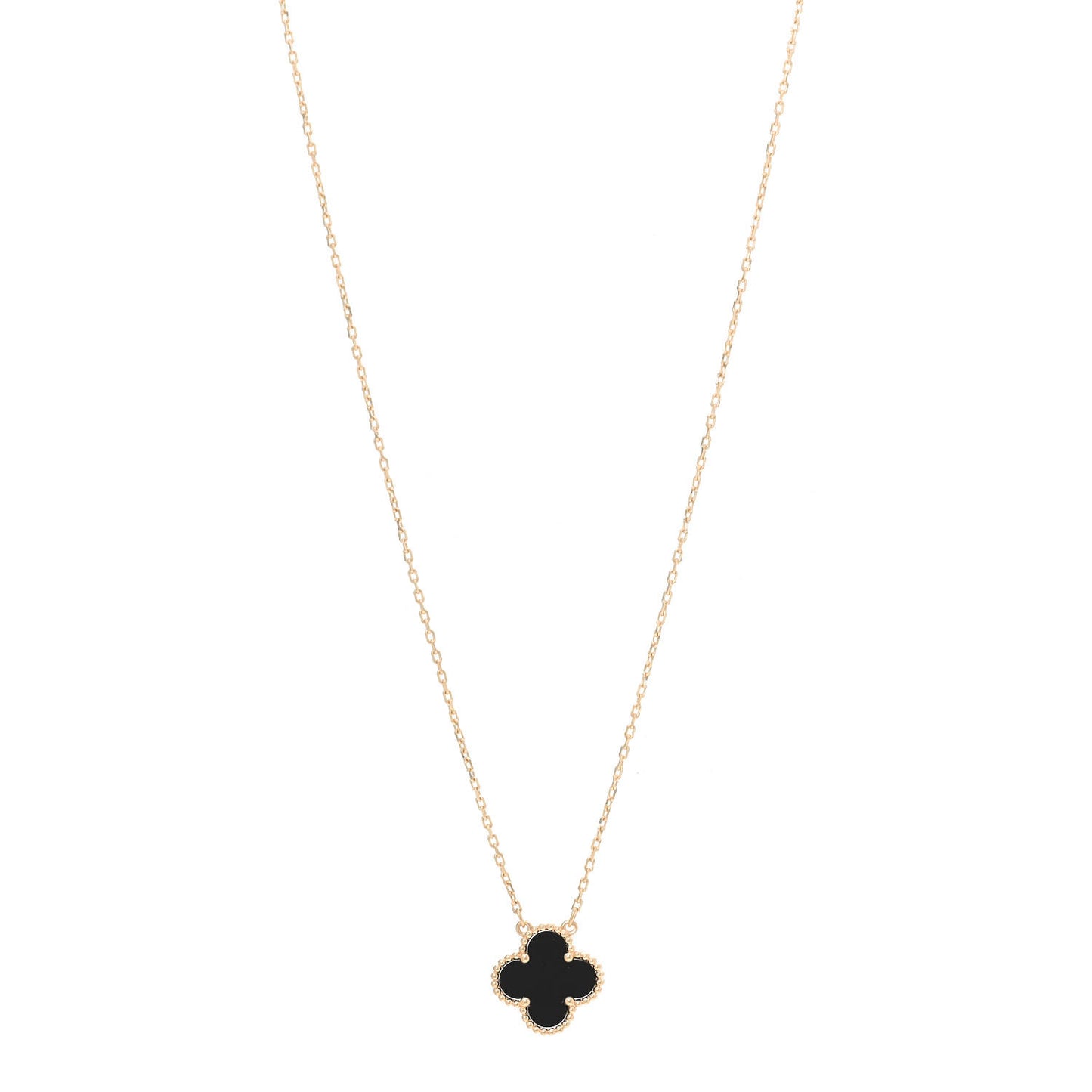 18K Yellow Gold Black Onyx Vintage Alhambra Pendant Necklace