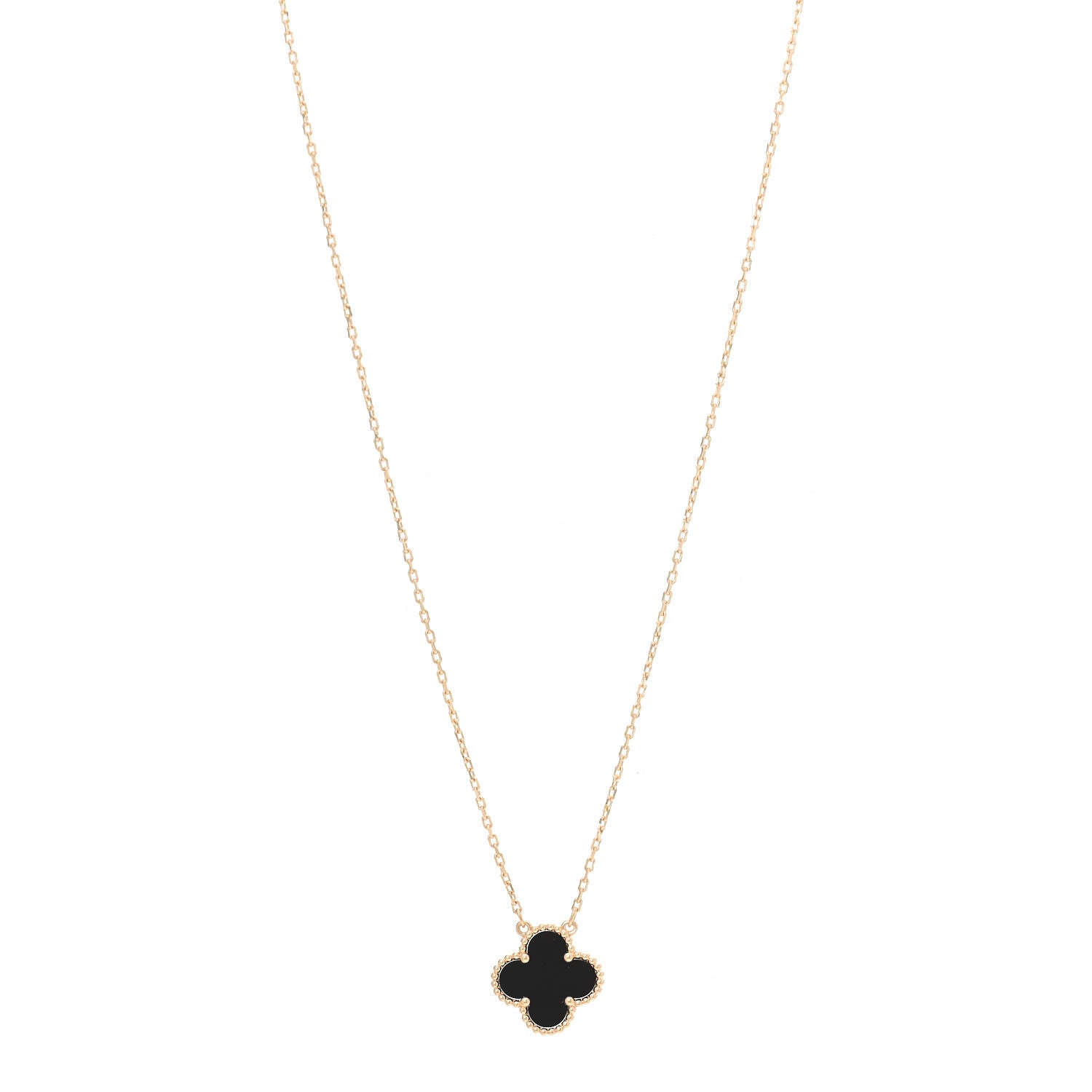 Van Cleef & Arpels 18K Yellow Gold Black Onyx Vintage Alhambra Pendant Necklace 1 of 6