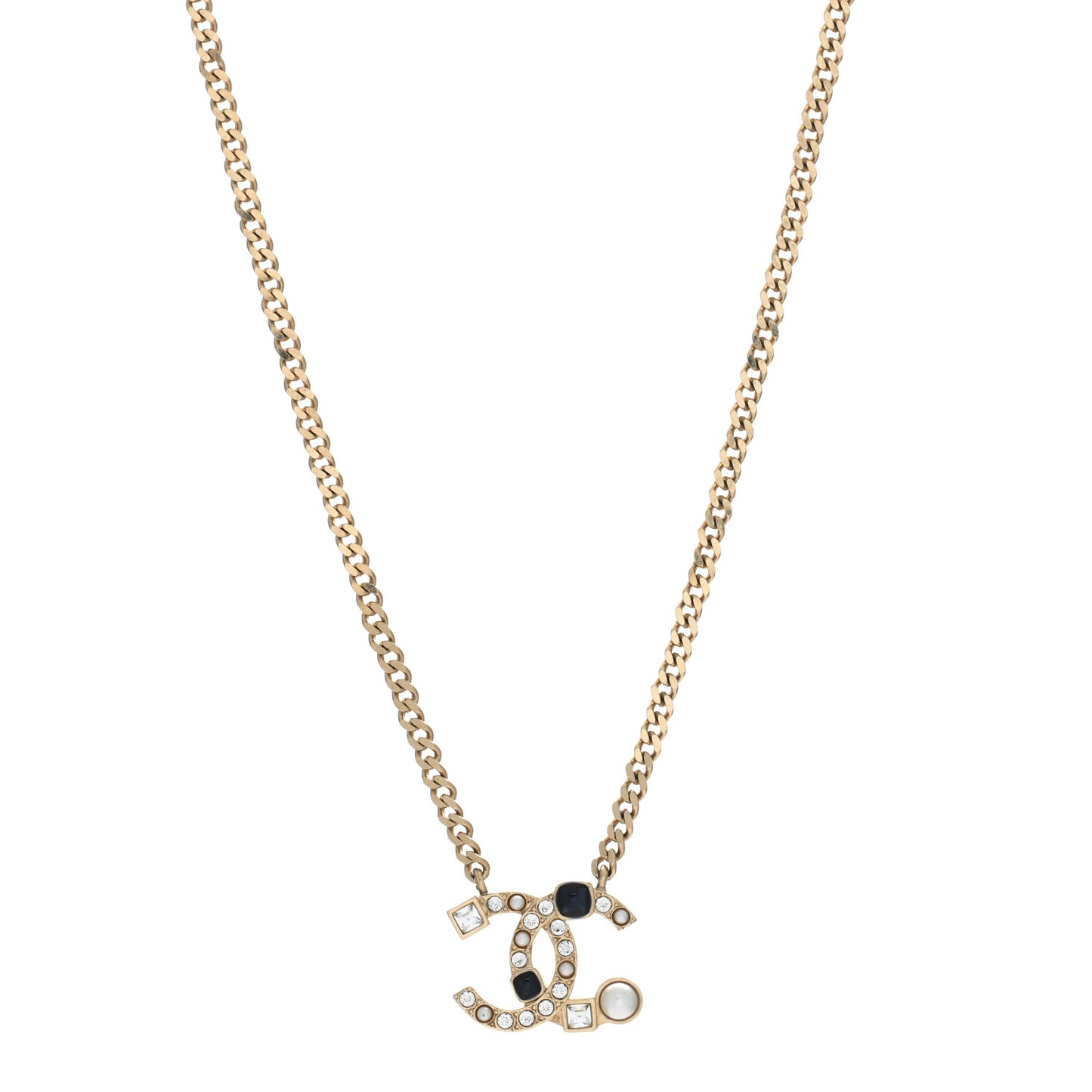 Crystal Pearl Resin CC Chain Necklace Gold Pearly White Black