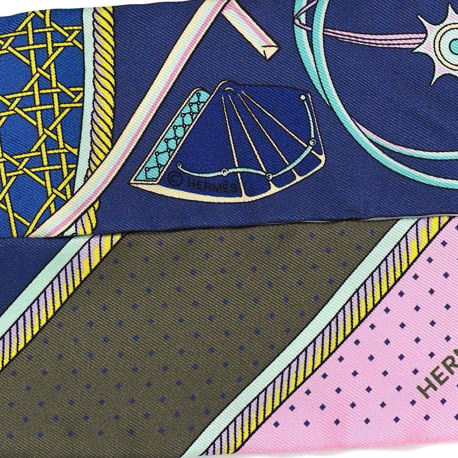 Hermes Silk Les Voitures A Transformation Twilly Encre Kaki Rose 4 of 4