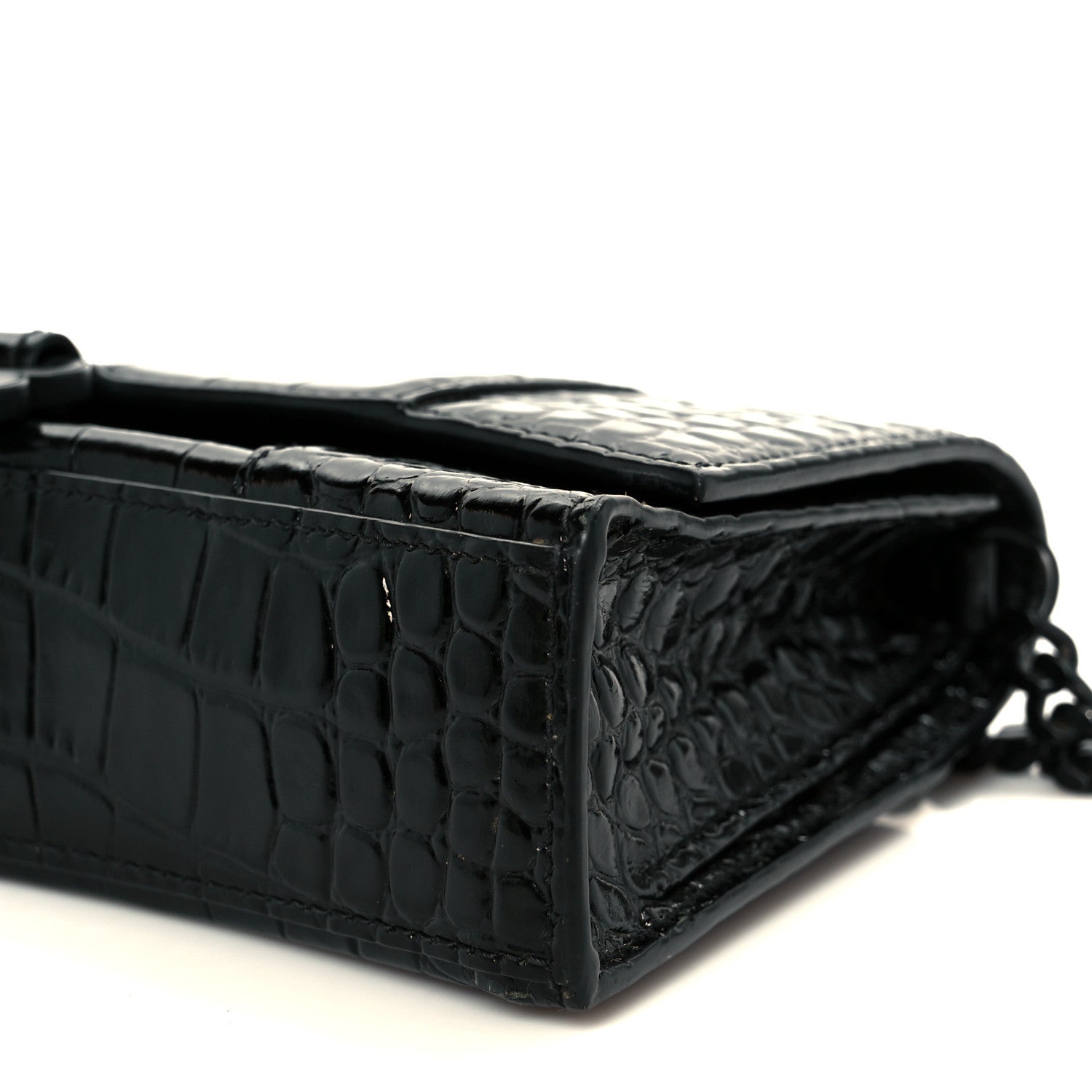 Balenciaga Shiny Calfskin Monochrome Crocodile Embossed Small Hourglass Evening Chain Bag Black 11 of 11