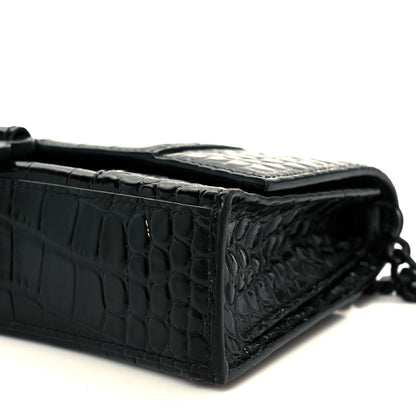 Balenciaga Shiny Calfskin Monochrome Crocodile Embossed Small Hourglass Evening Chain Bag Black 11 of 11