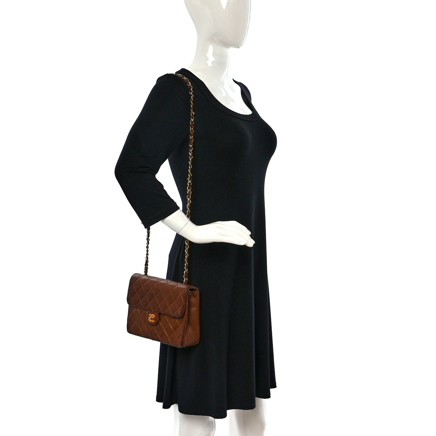 Lambskin Quilted Small Single Flap Brown