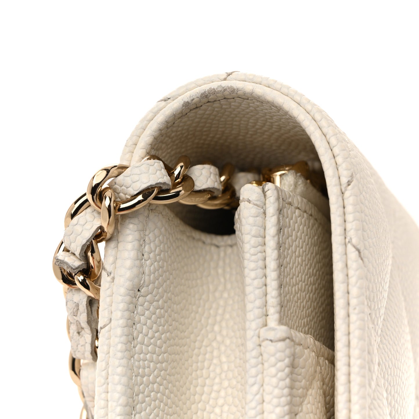Caviar Quilted Crystal CC Wallet On Chain WOC White