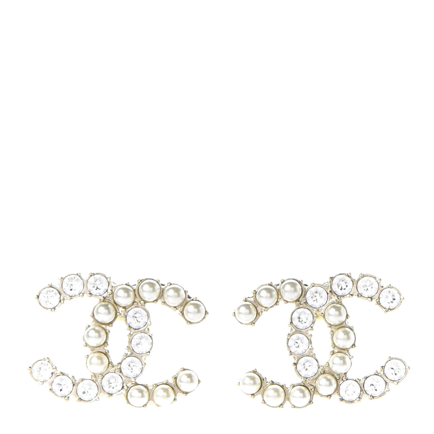 Crystal Pearl CC Dazzling Domino Earrings Gold