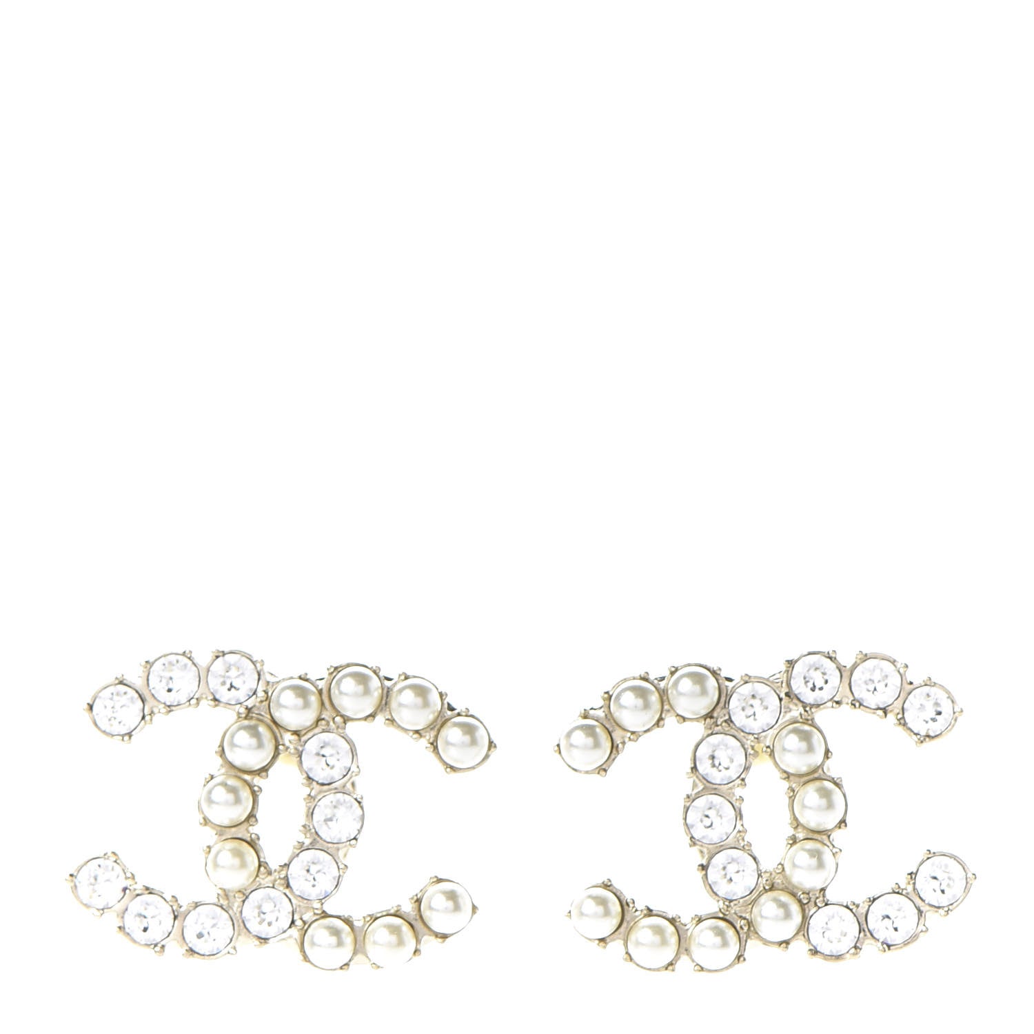 Chanel Crystal Pearl CC Dazzling Domino Earrings Gold 1 of 5