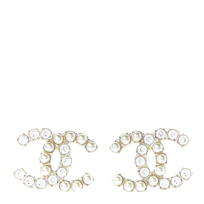 Chanel Crystal Pearl CC Dazzling Domino Earrings Gold 1 of 5