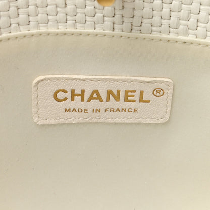 Chanel Braided Raffia Calfskin Small Shopping Bag White Black 6 of 11