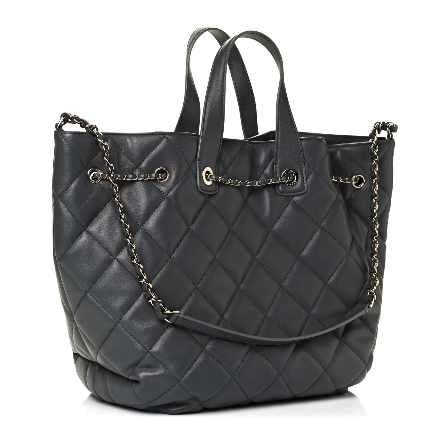 Lambskin Quilted CC Dweller Drawstring Tote Grey