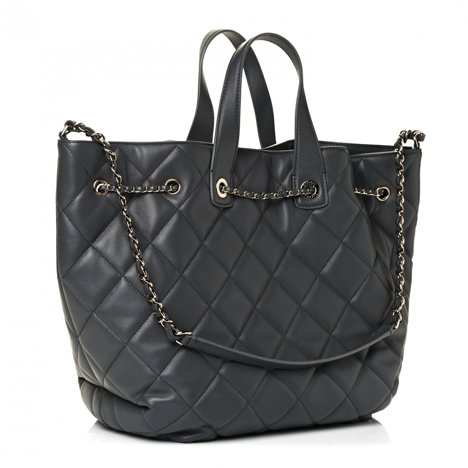 Chanel Lambskin Quilted CC Dweller Drawstring Tote Grey 2 of 4