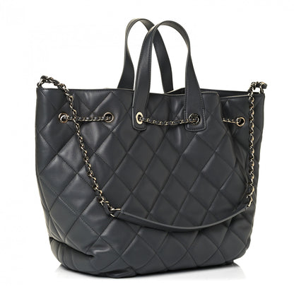 Chanel Lambskin Quilted CC Dweller Drawstring Tote Grey 2 of 4