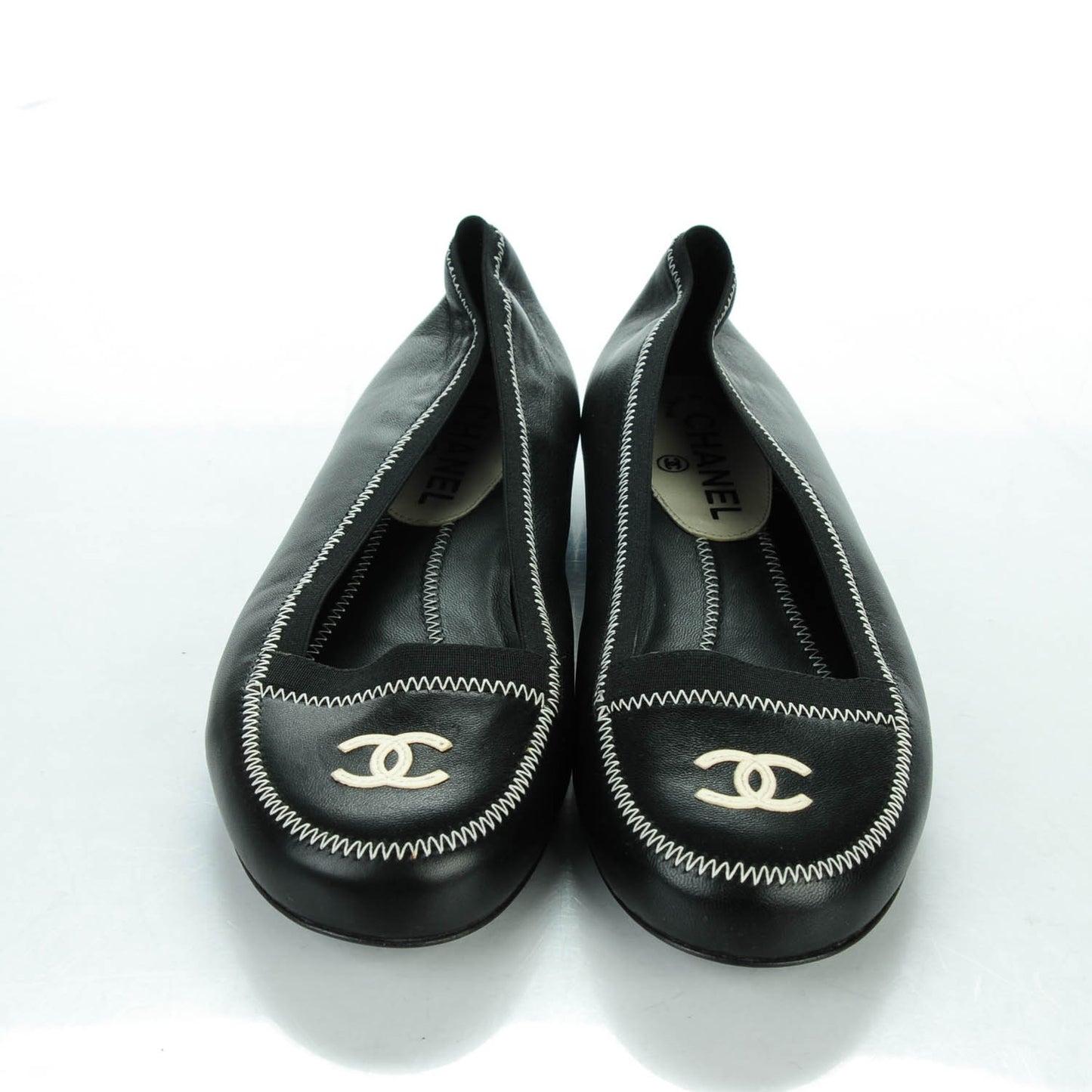 Lambskin Elastic Mocassin CC Flats 40.5 Black