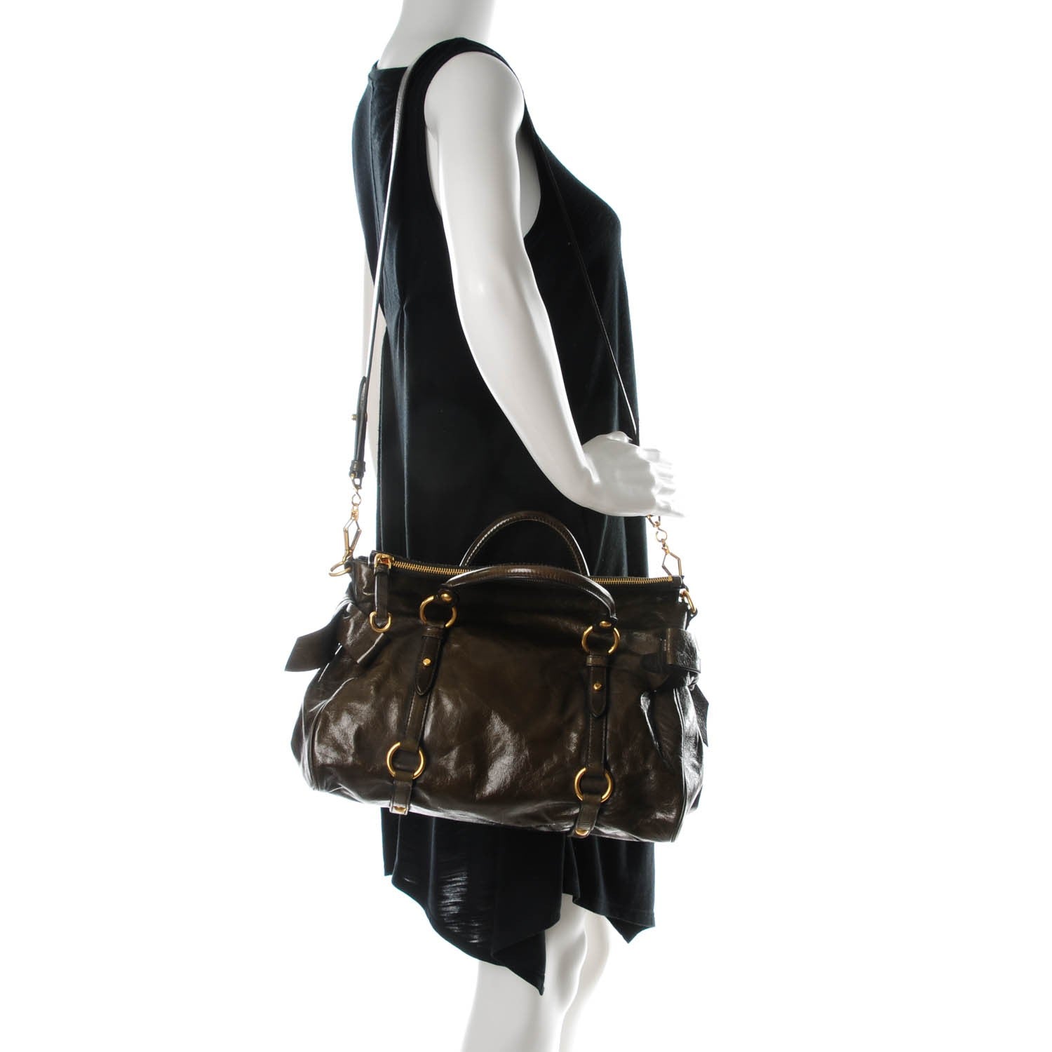 Miu Miu Vitello Lux Medium Bow Bag Militare 2 of 8