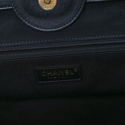 Chanel Calfskin Knit Medium Deauville Tote Black Beige 6 of 12