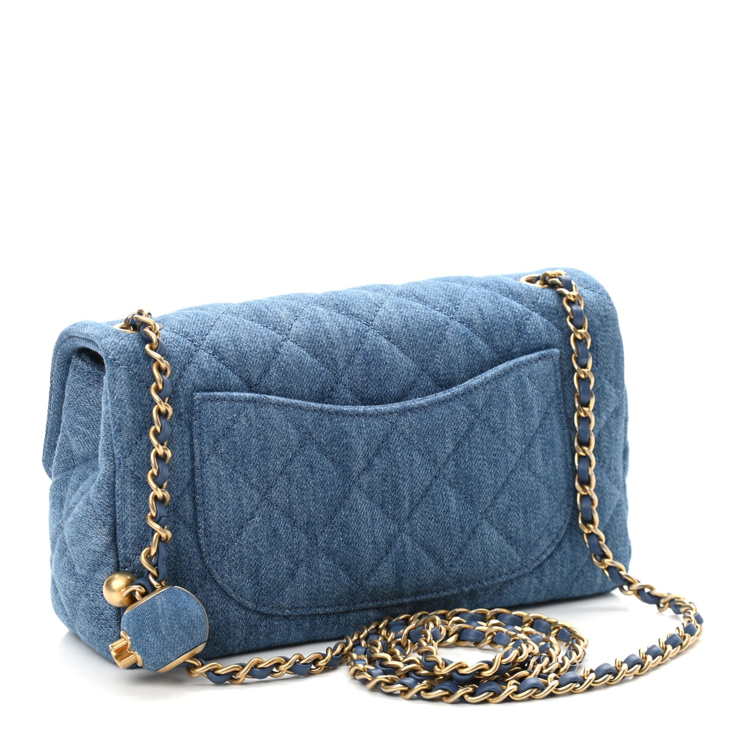 Denim Quilted Mini Pearl Crush Rectangular Flap Blue