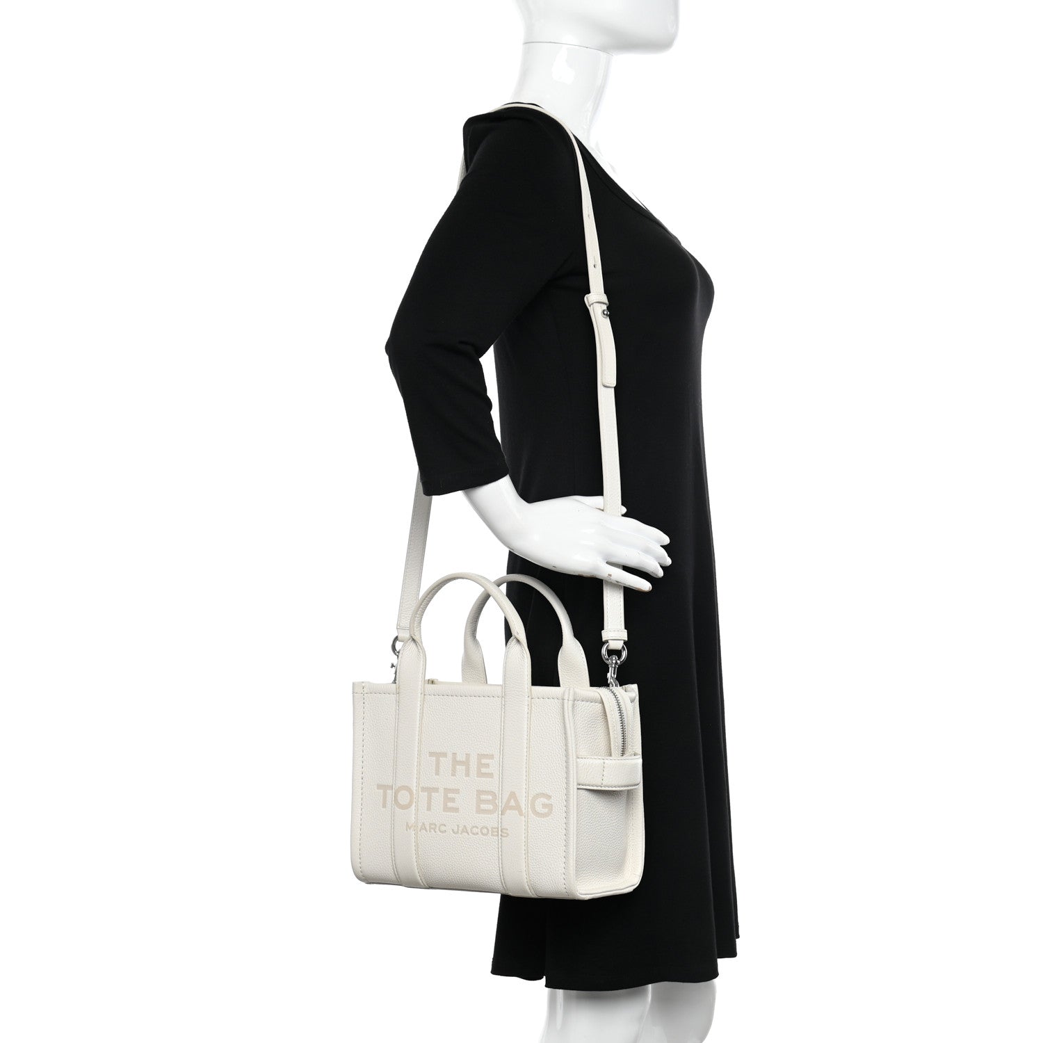 Marc Jacobs Grained Calfskin Mini The Tote Bag Cotton Silver 2 of 13