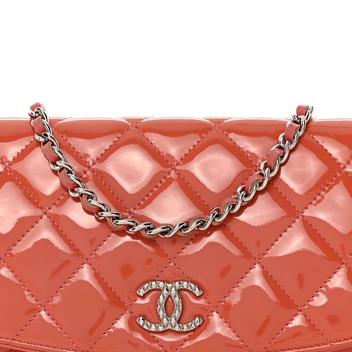 Patent Quilted Wallet On Chain WOC Coral