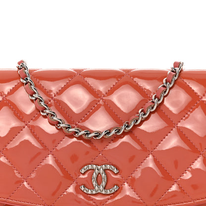 Chanel Patent Quilted Wallet On Chain WOC Coral 9 of 16
