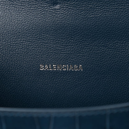 Balenciaga Shiny Calfskin Crocodile Embossed Hourglass Top Handle Bag XS Denim Blue 7 of 12