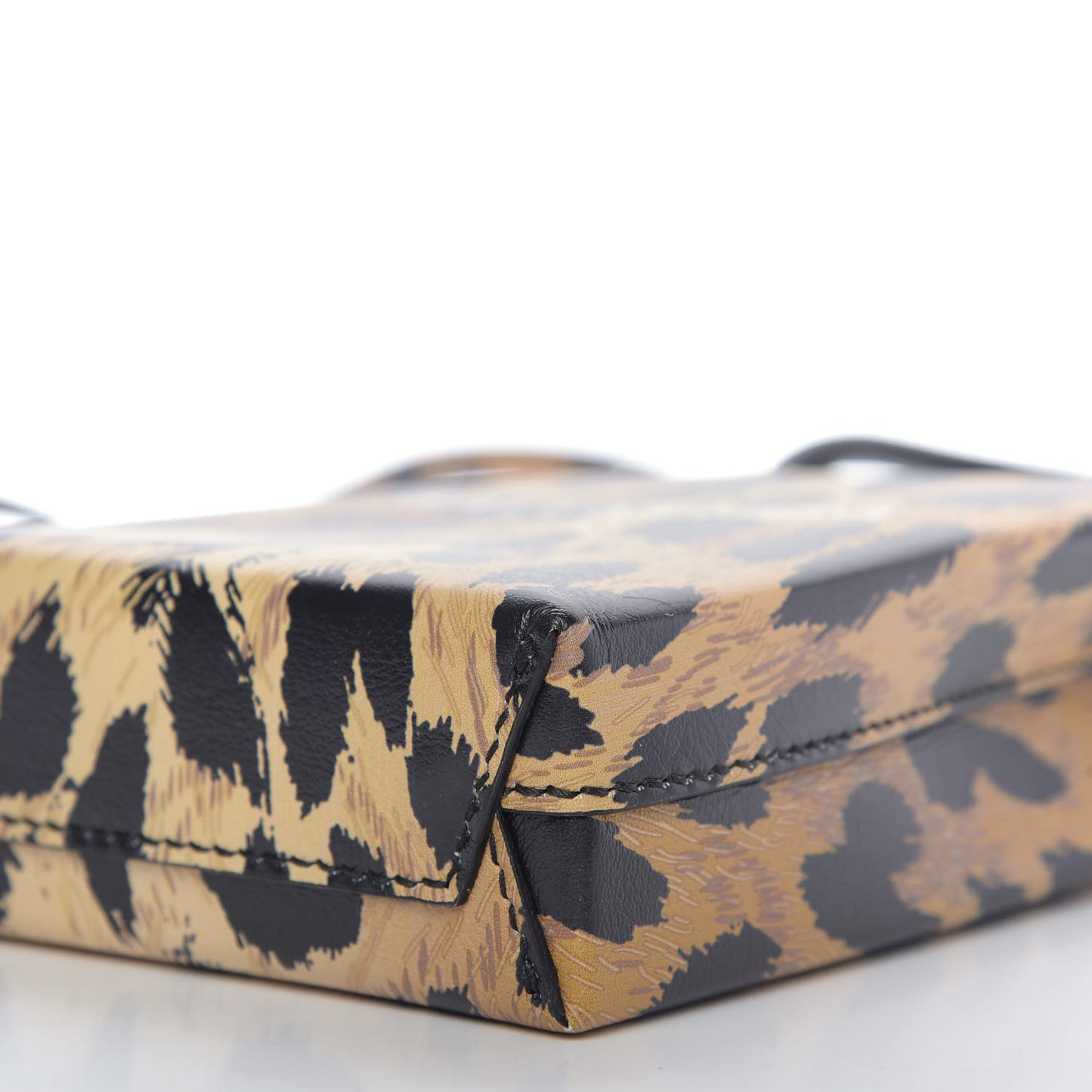 Smooth Calfskin Leopard Print Logo Shopping Phone Holder Bag Beige Black