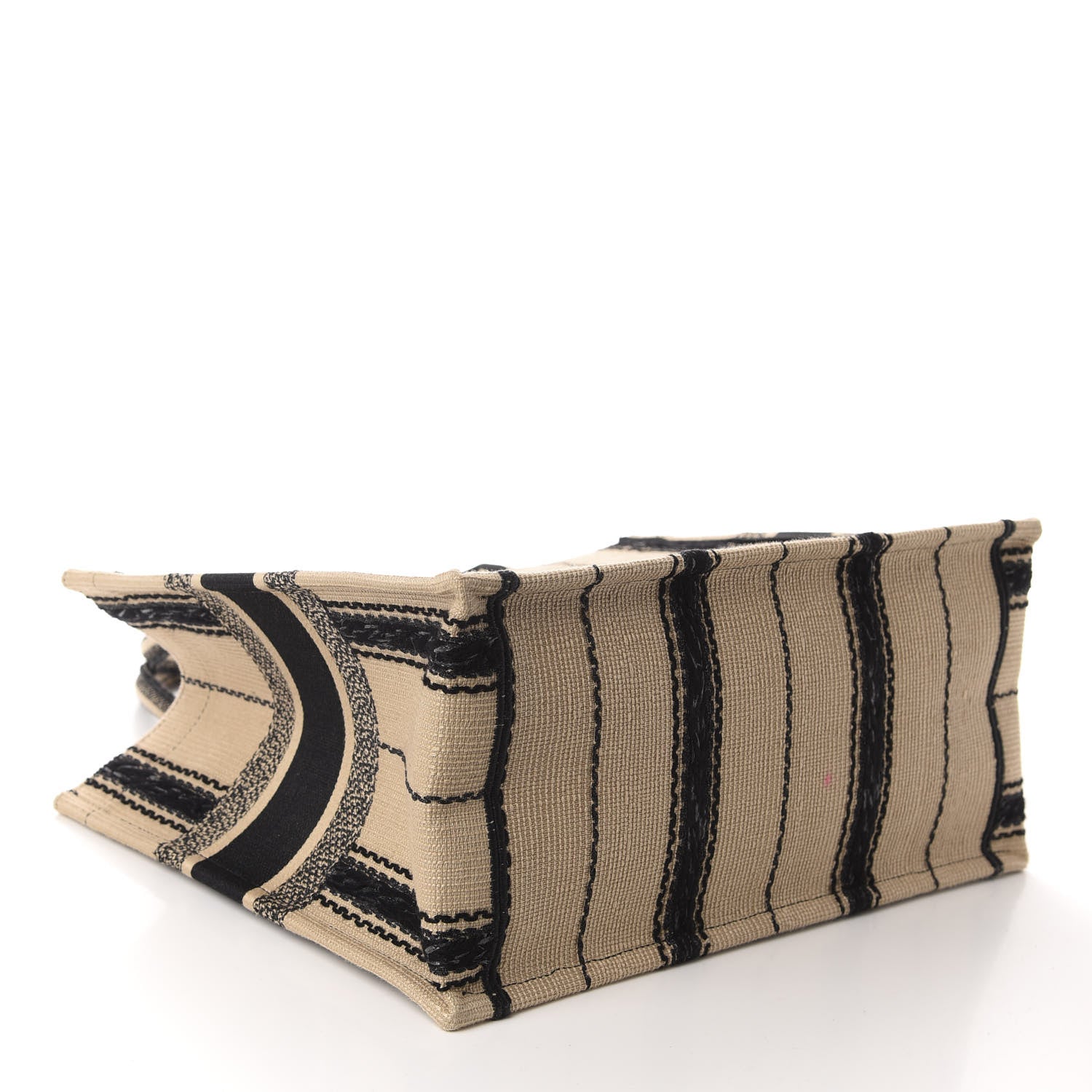 Christian Dior Canvas Embroidered Medium Bayadere Book Tote Black Beige 4 of 11